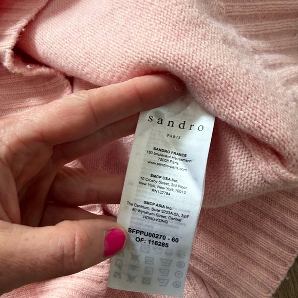 Sandro Pink Contrast Panel Striped V-Neck Sweater Red White Wool Blend Size XL - Picture 5 of 9